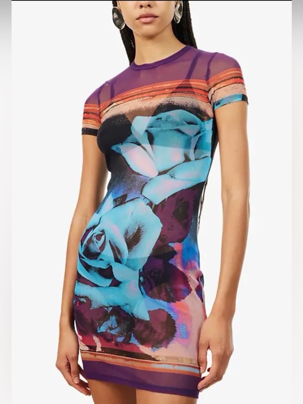 JEAN PAUL GAULTIER 
Graphic-Print Stretch-Mesh Mini Dress